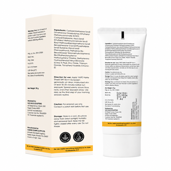 Yafé Matte Shield Sunscreen SPF 50+++ with Vitamin E | 50g