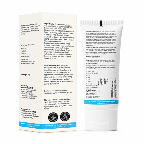 Yafé Hydra Lock Moisturizer, Hyaluronic Acid & Niacinamide Face Cream, 50g