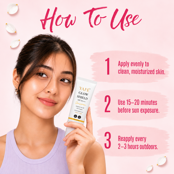 Yafé Glow Shield Sunscreen SPF 50 PA+++ with Niacinamide & Arbutin, 50g