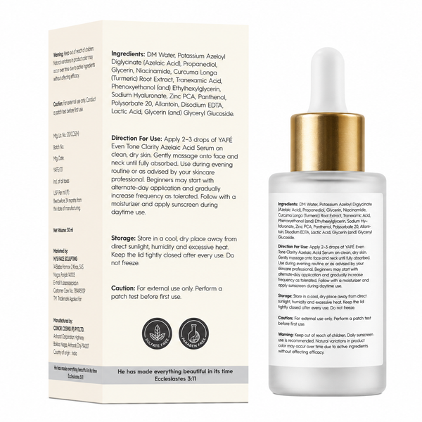 Yafé Azelaic Acid Face Serum for Dark Spots, Acne Marks & Uneven Skin Tone, 30ml